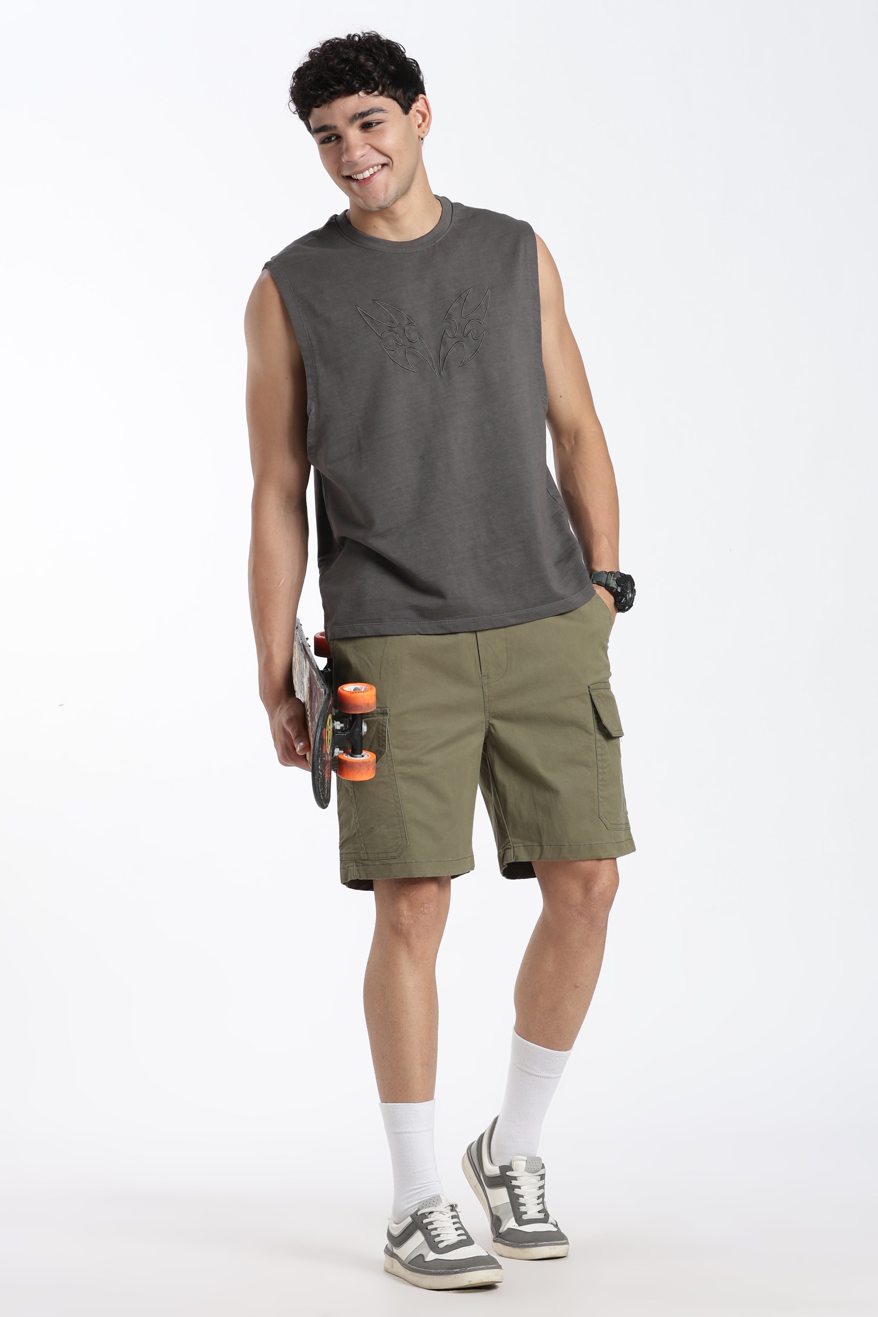 Olive Solid Regular Fit Shorts for Men - Image 6