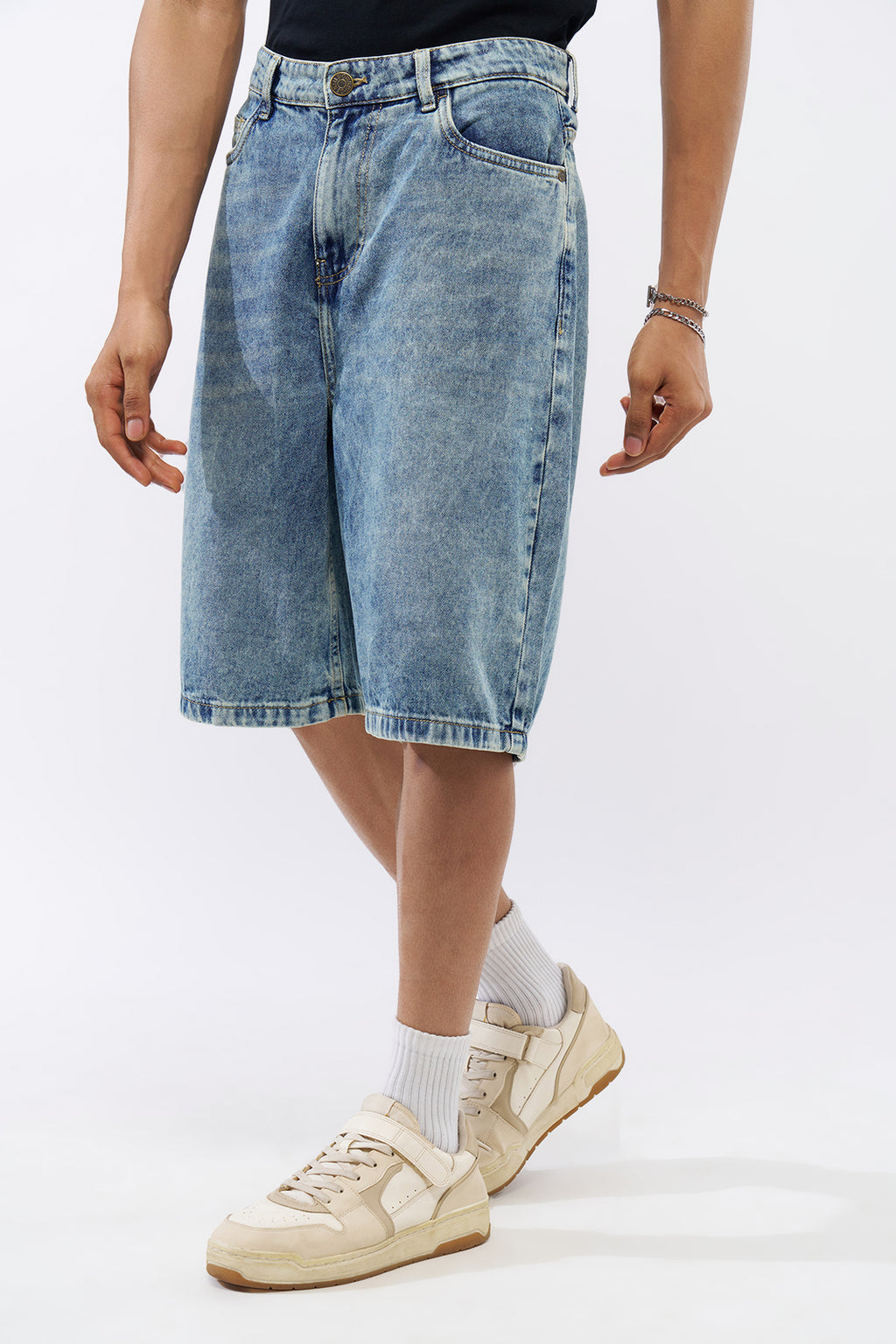 Blue Solid Regular Fit Shorts for Men - Image 4