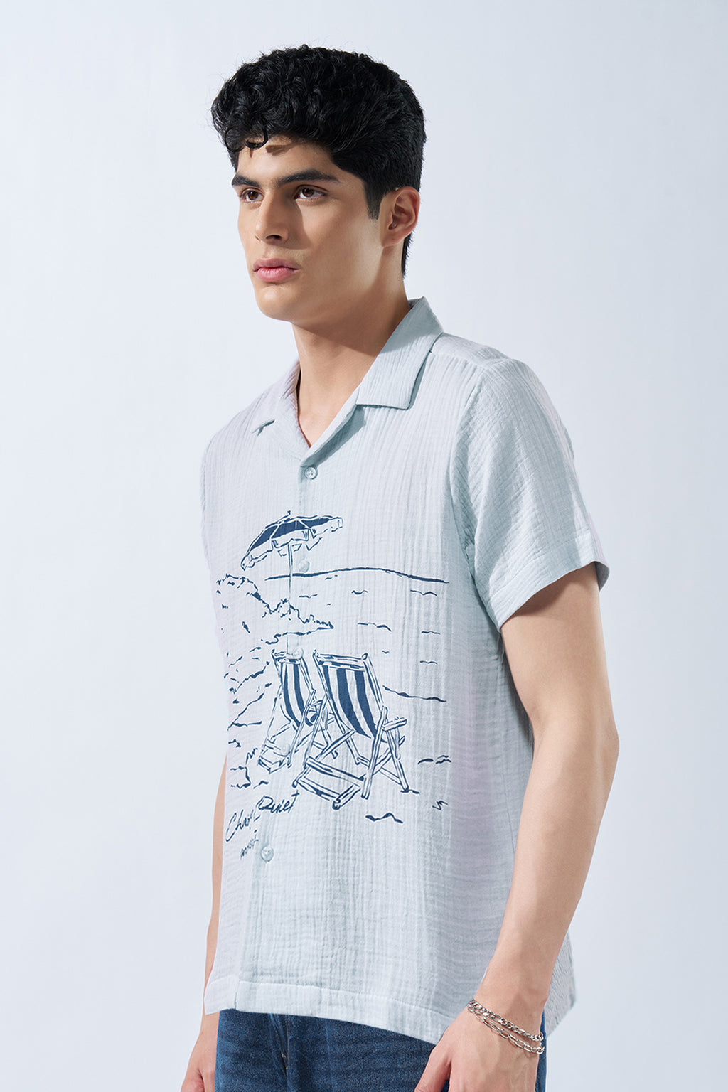 Light Blue Beach Graphic Shirt for Men - Image 4