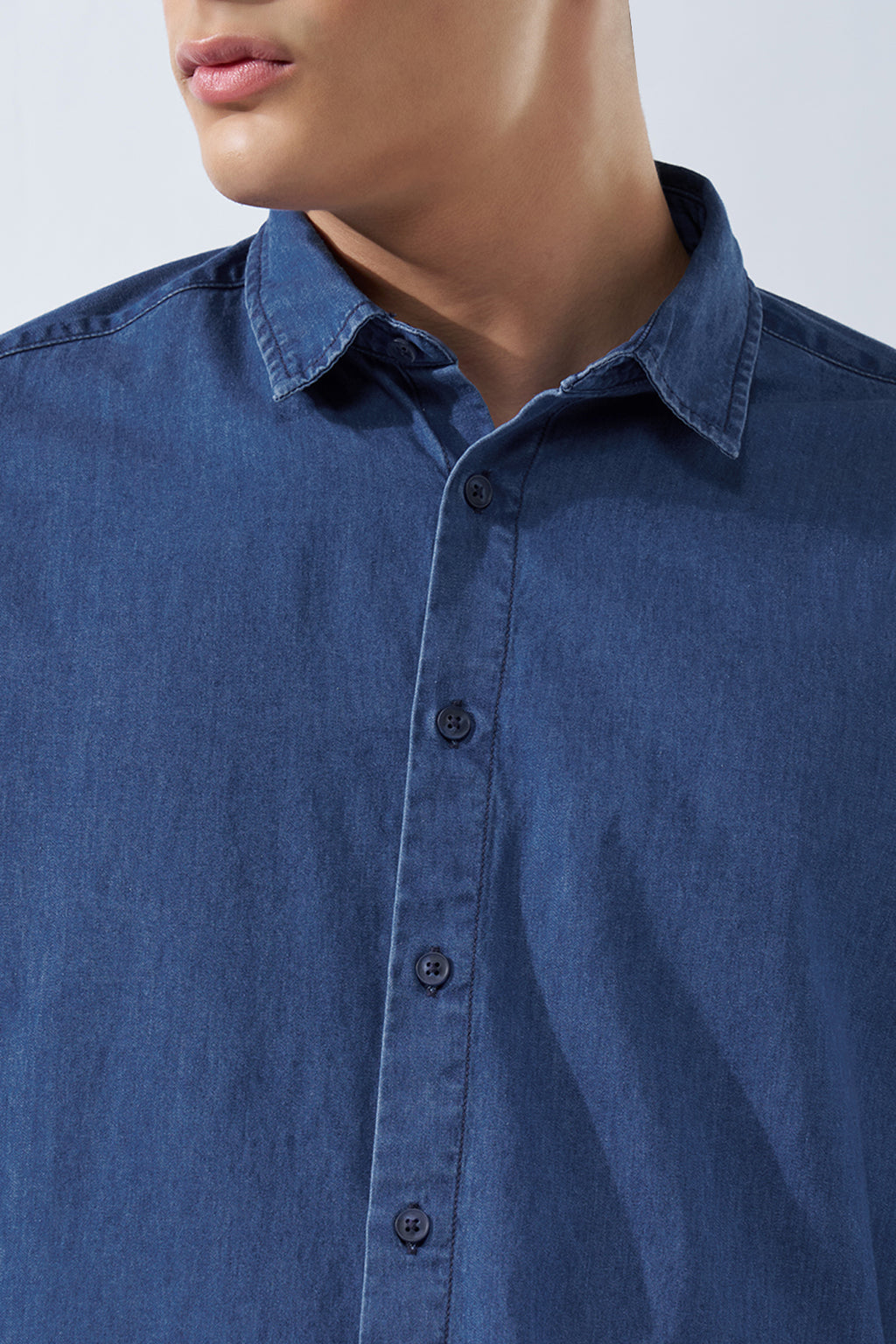 Blue Solid Denim Shirt for Men - Image 7