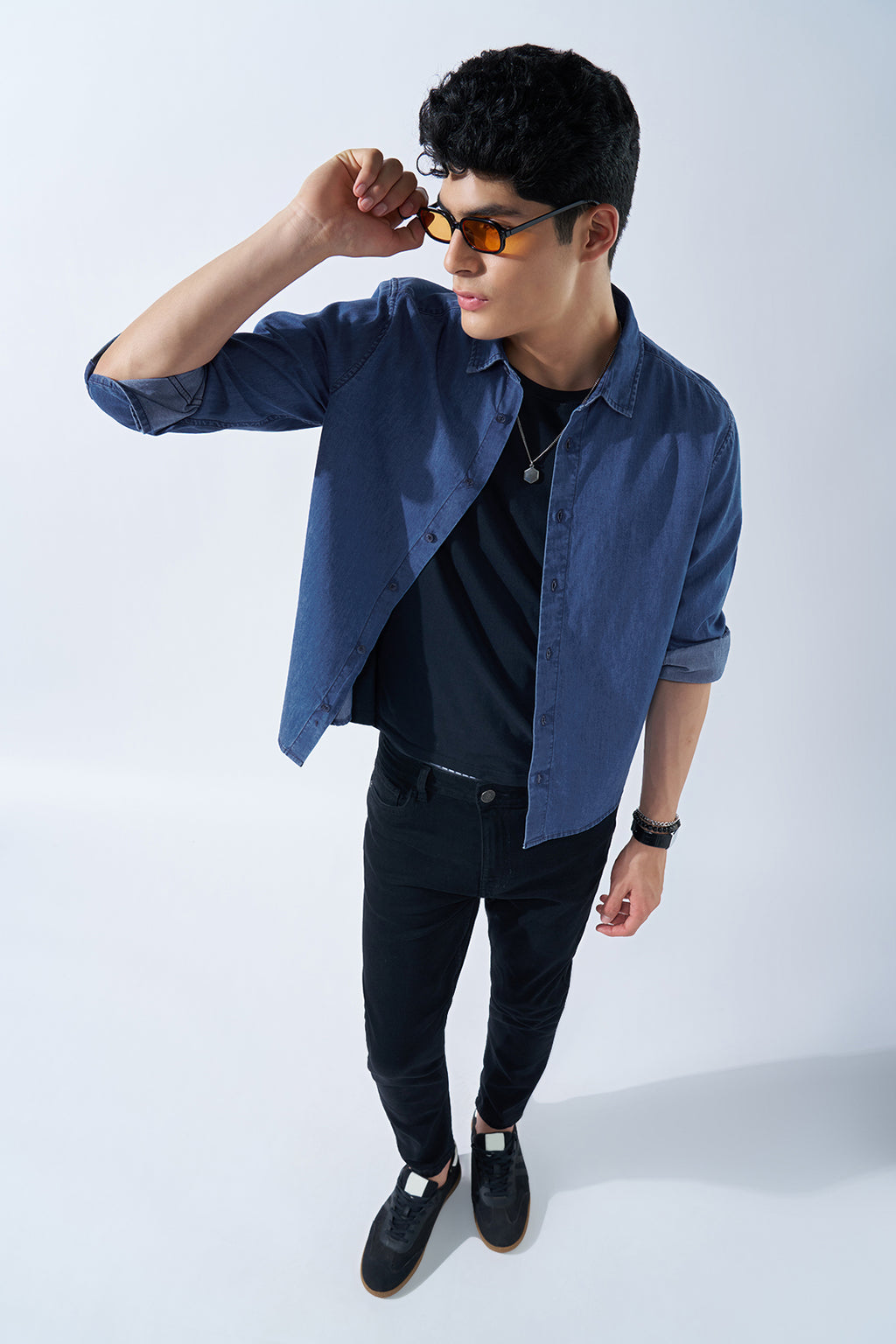 Blue Solid Denim Shirt for Men - Image 6