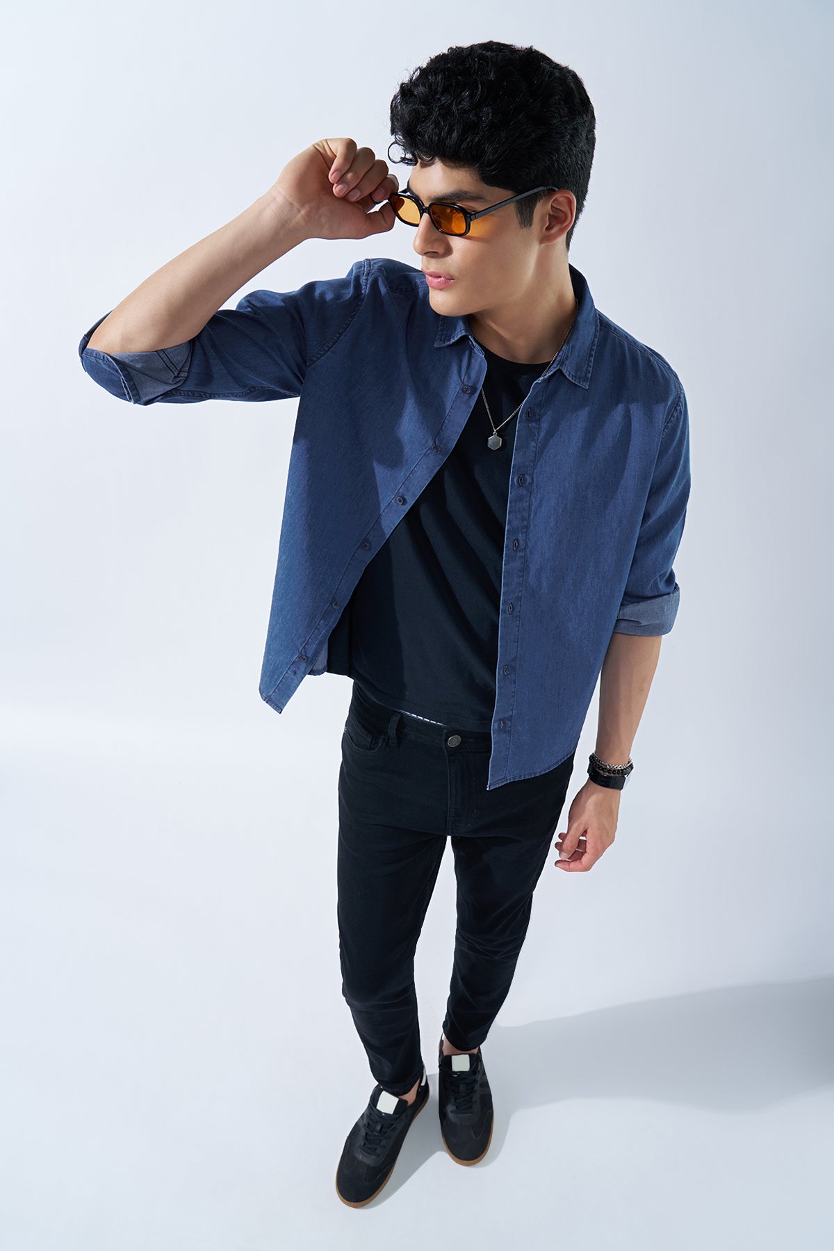 Blue Solid Denim Shirt for Men - Image 6