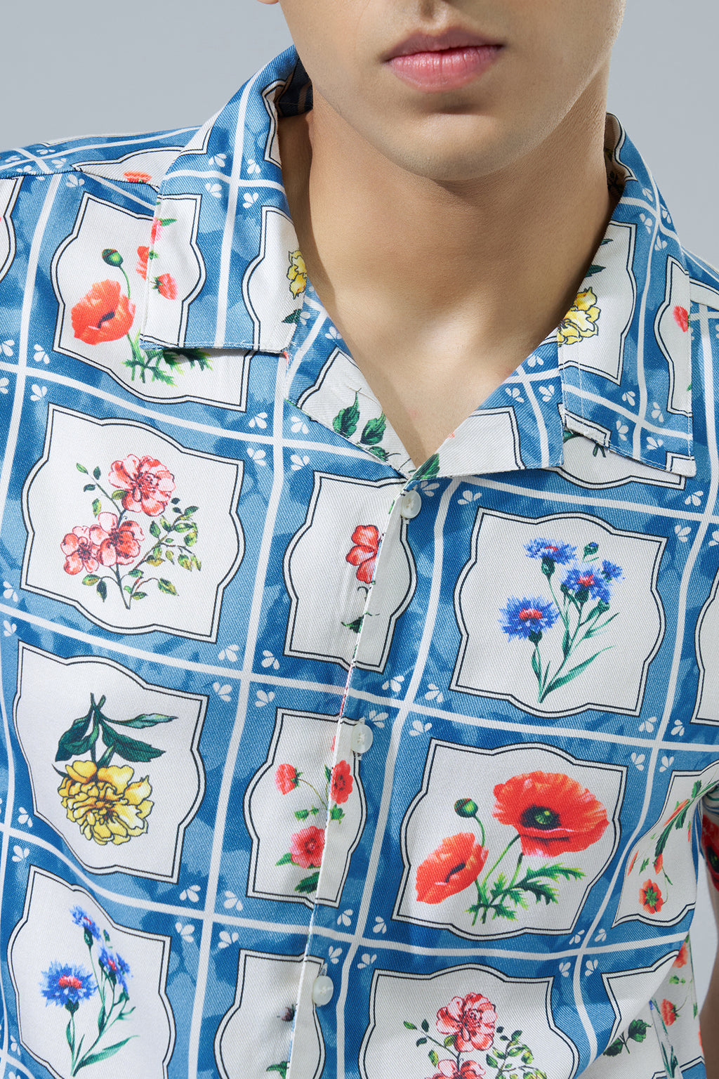 Blue Floral Printed Regular Fit Casual Shirt for Men - Image 3