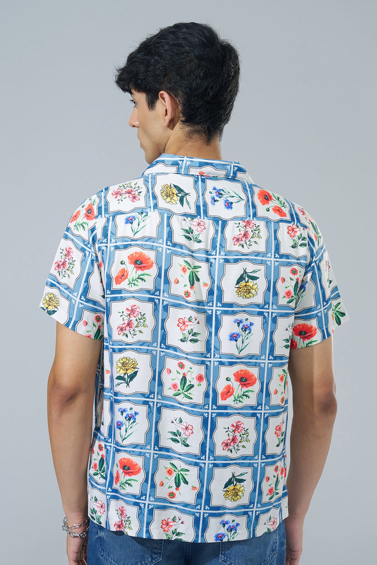 Blue Floral Printed Regular Fit Casual Shirt for Men - Image 5