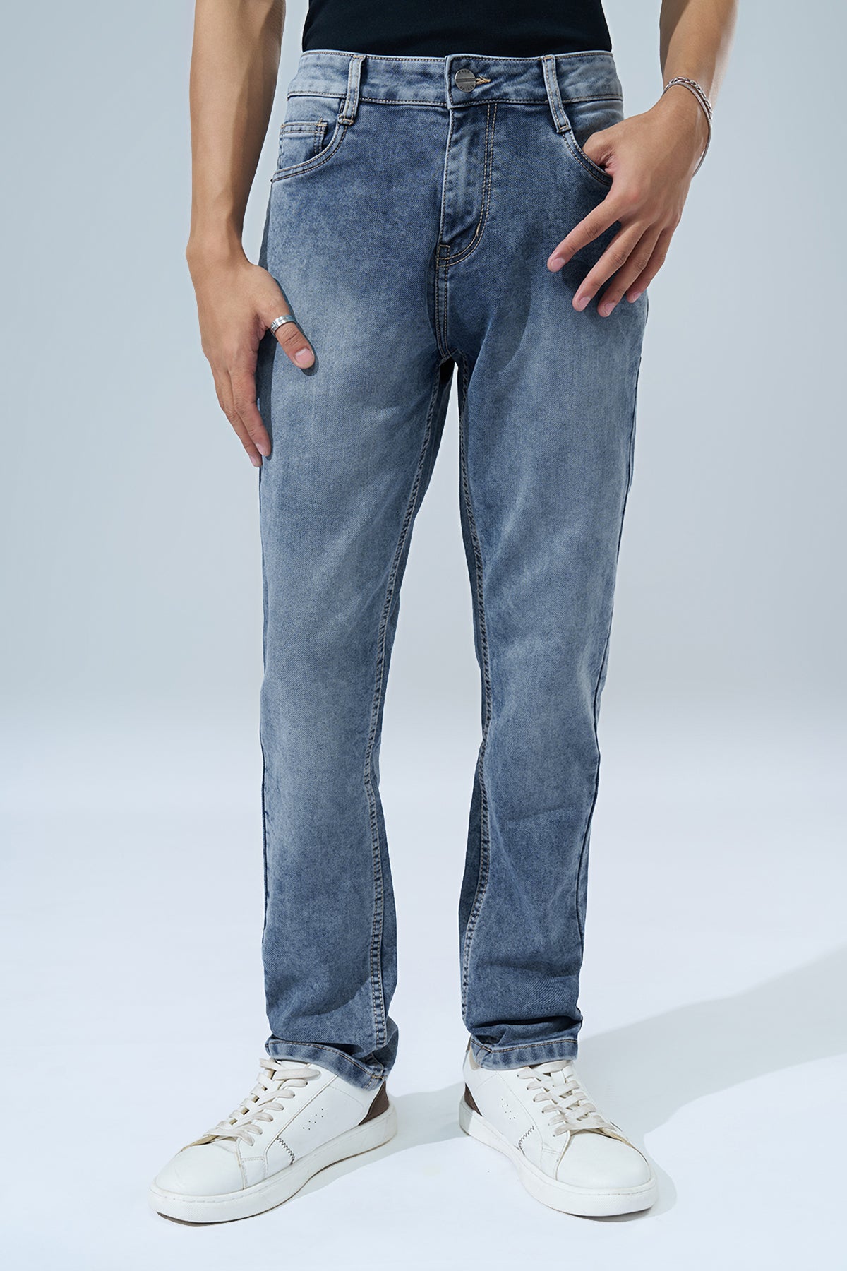 Cloud Blue Washed Slim Fit Jeans for Men - Image 3