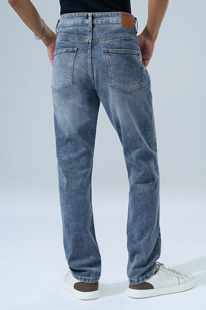 Cloud Blue Washed Slim Fit Jeans For Men - Image 5