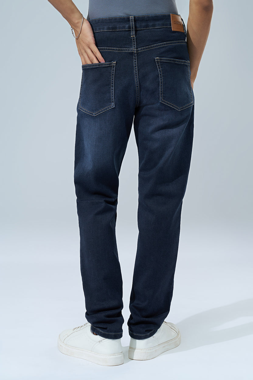 Dark Blue Washed Slim Fit Jeans For Men - Image 5