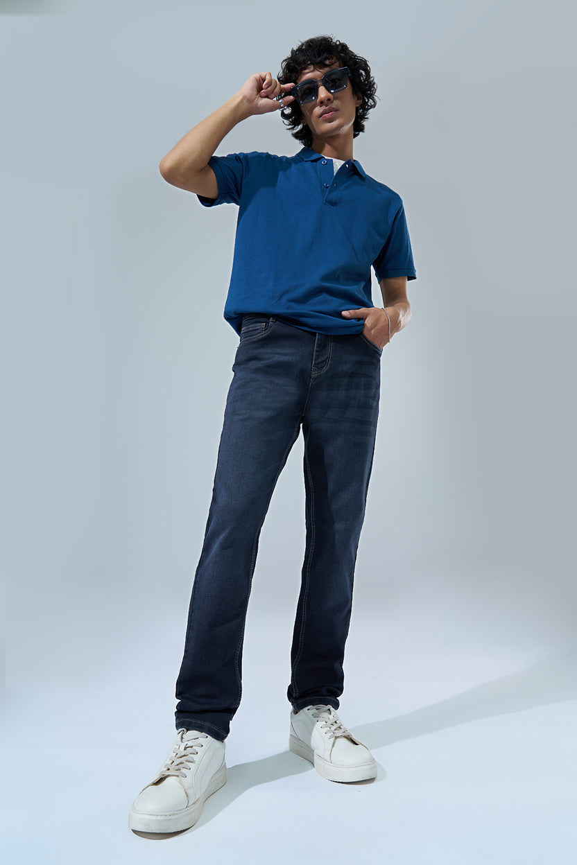 Dark Blue Washed Slim Fit Jeans For Men - Image 6