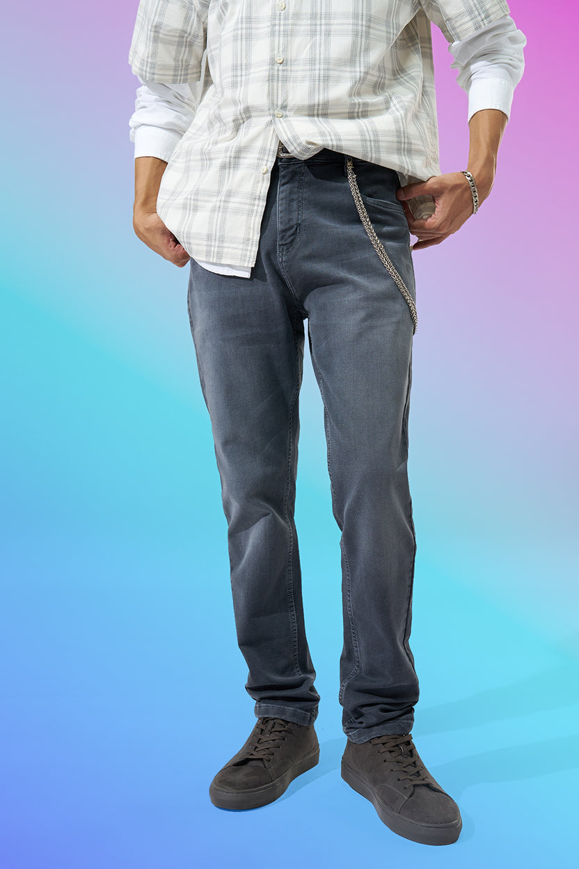 Grey Washed Slim Fit Jeans For Men - Image 1