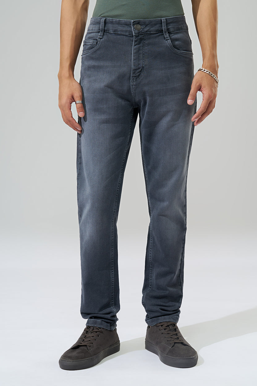 Grey Washed Slim Fit Jeans For Men - Image 3