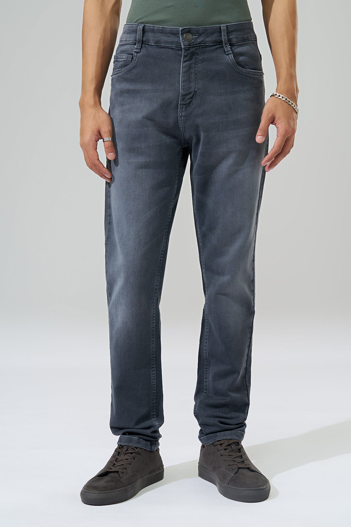Grey Washed Slim Fit Jeans for Men - Image 3
