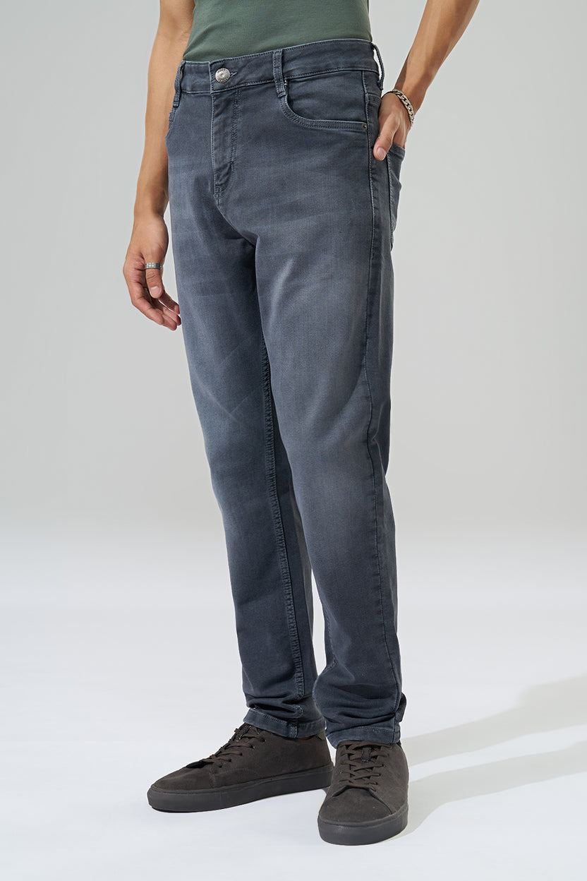 Grey Washed Slim Fit Jeans For Men - Image 4