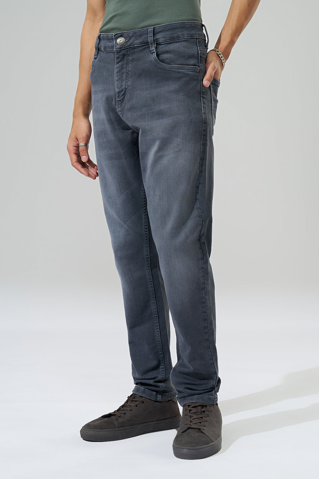 Grey Washed Slim Fit Jeans for Men - Image 4
