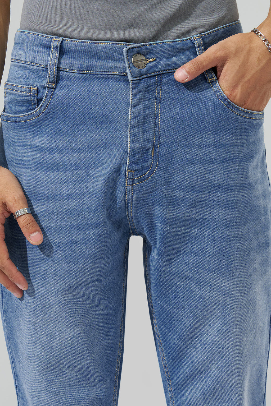 Medium Blue Washed Slim Fit Jeans for Men - Image 2