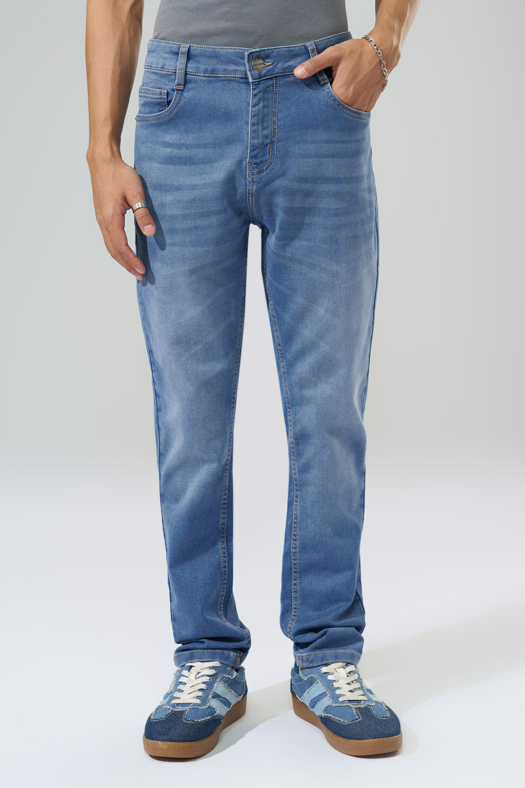 Medium Blue Washed Slim Fit Jeans for Men - Image 3