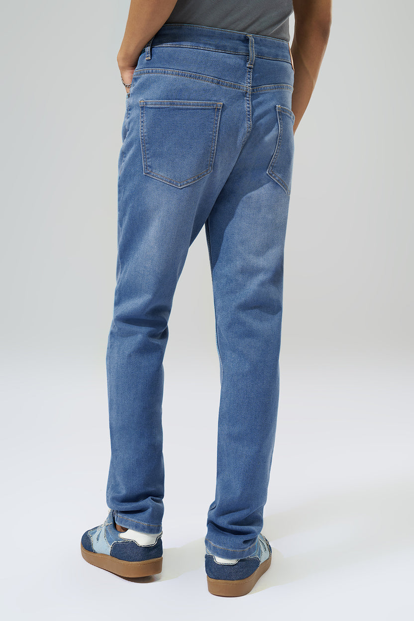 Medium Blue Washed Slim Fit Jeans For Men - Image 5