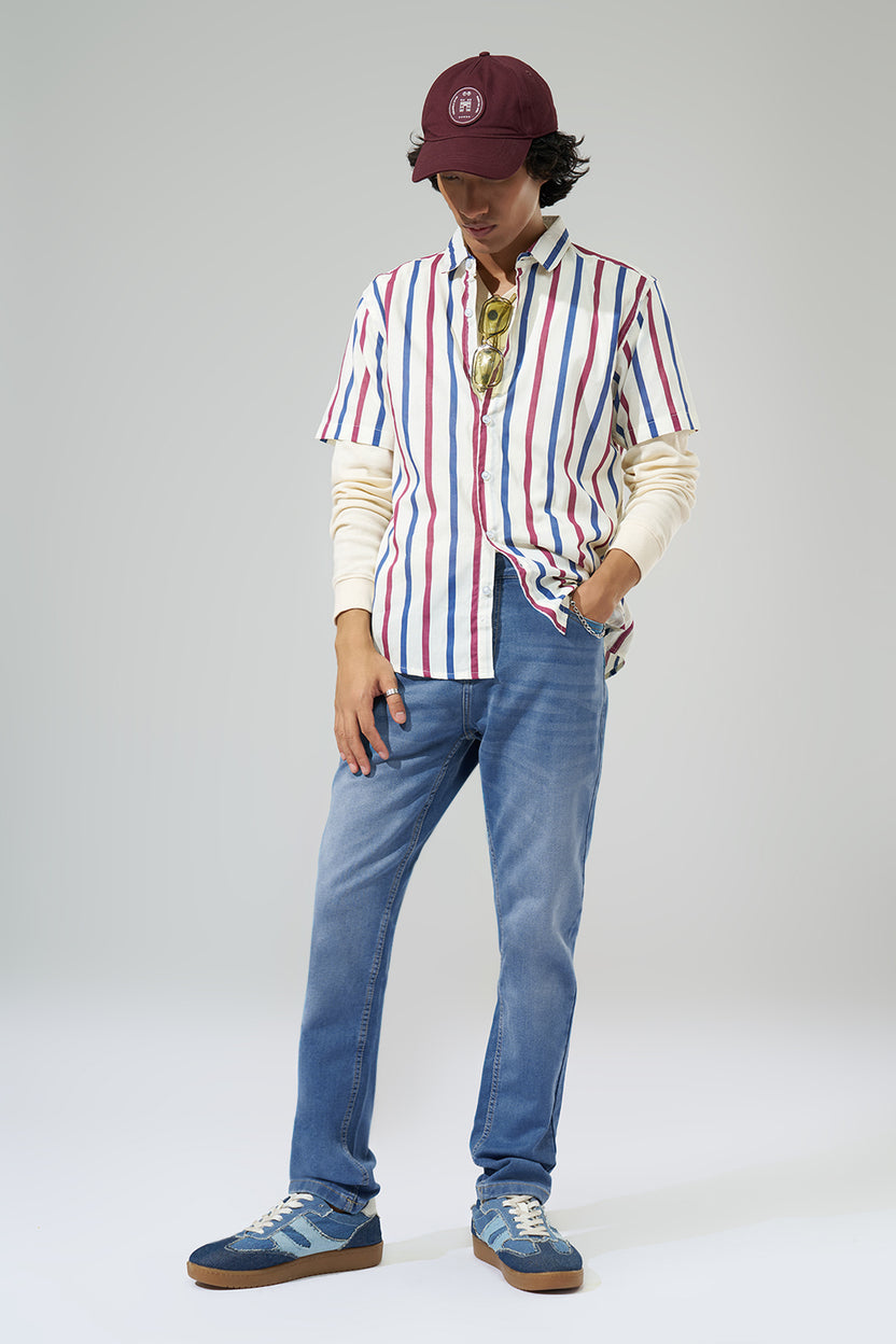 Medium Blue Washed Slim Fit Jeans For Men - Image 6