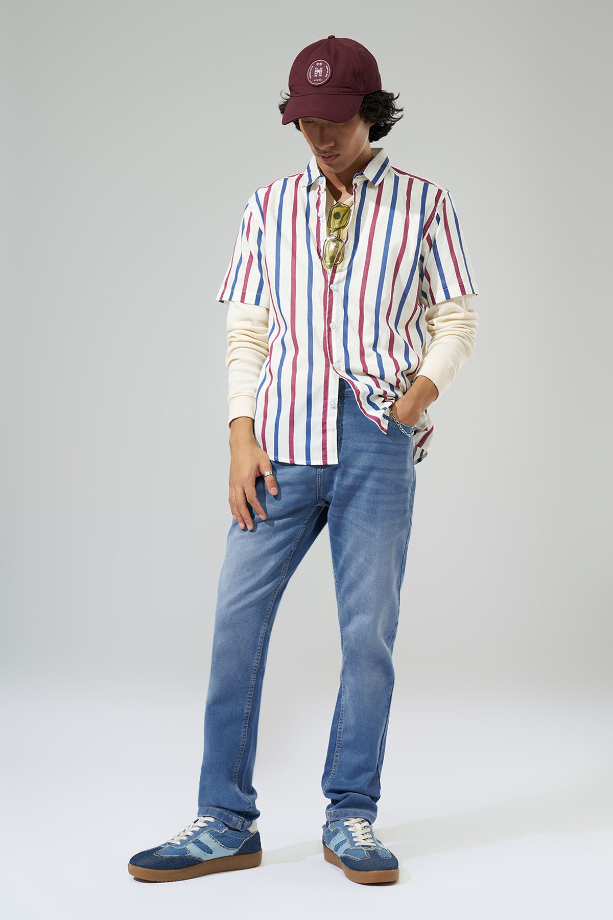 Medium Blue Washed Slim Fit Jeans for Men - Image 6