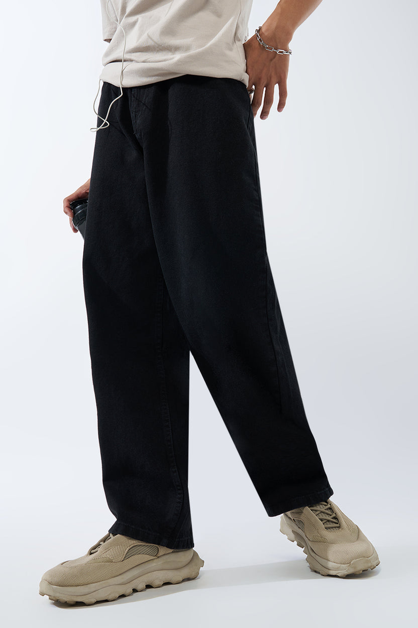 Black Solid Baggy Fit Jeans For Men - Image 1