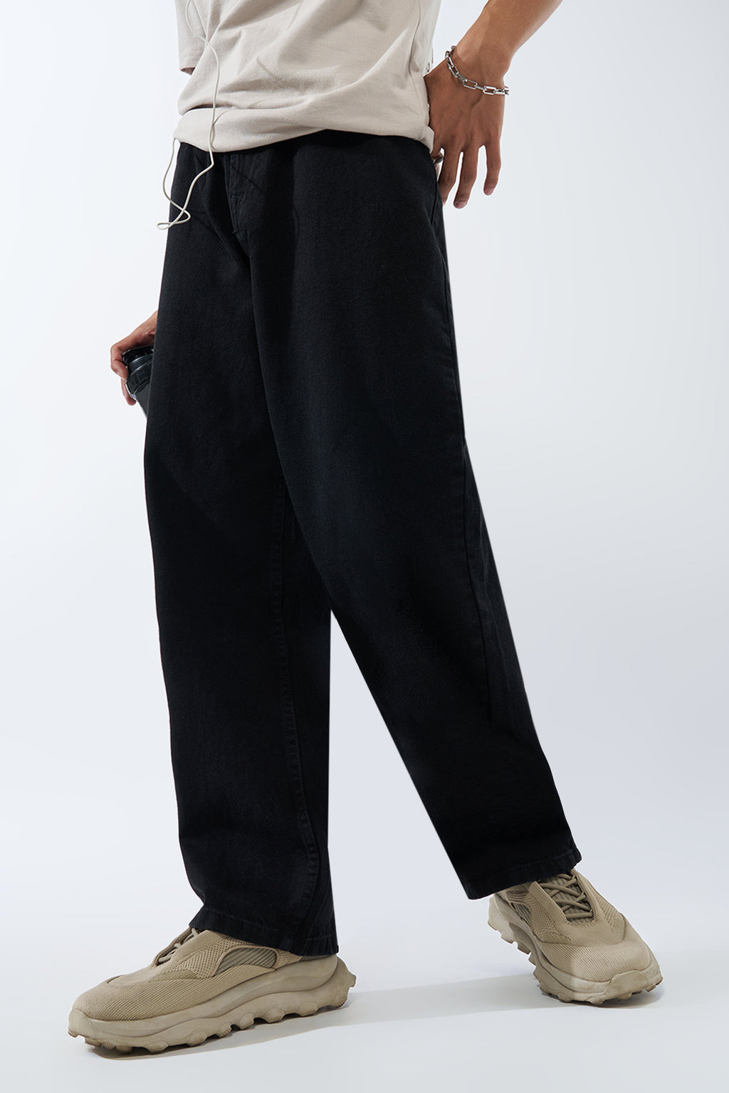 Black Solid Baggy Fit Jeans for Men - Image 1