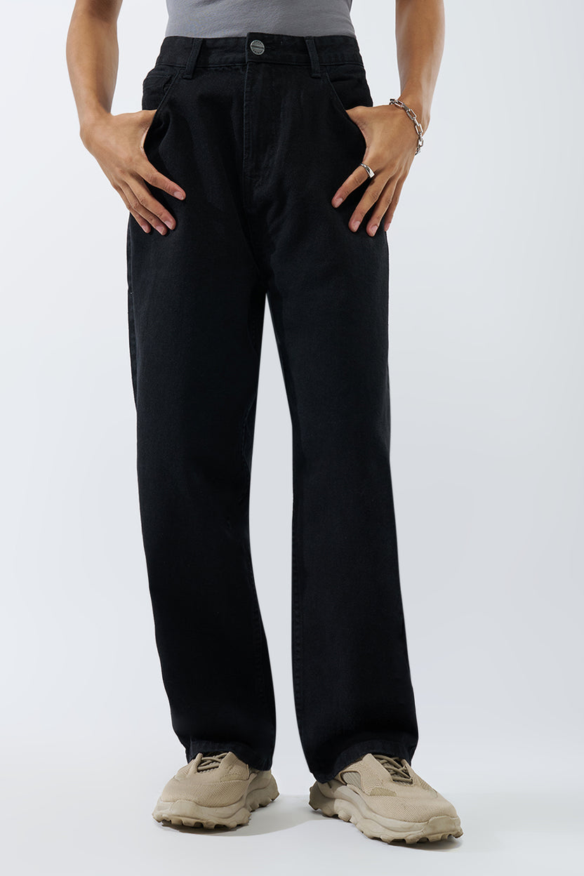 Black Solid Baggy Fit Jeans For Men - Image 2