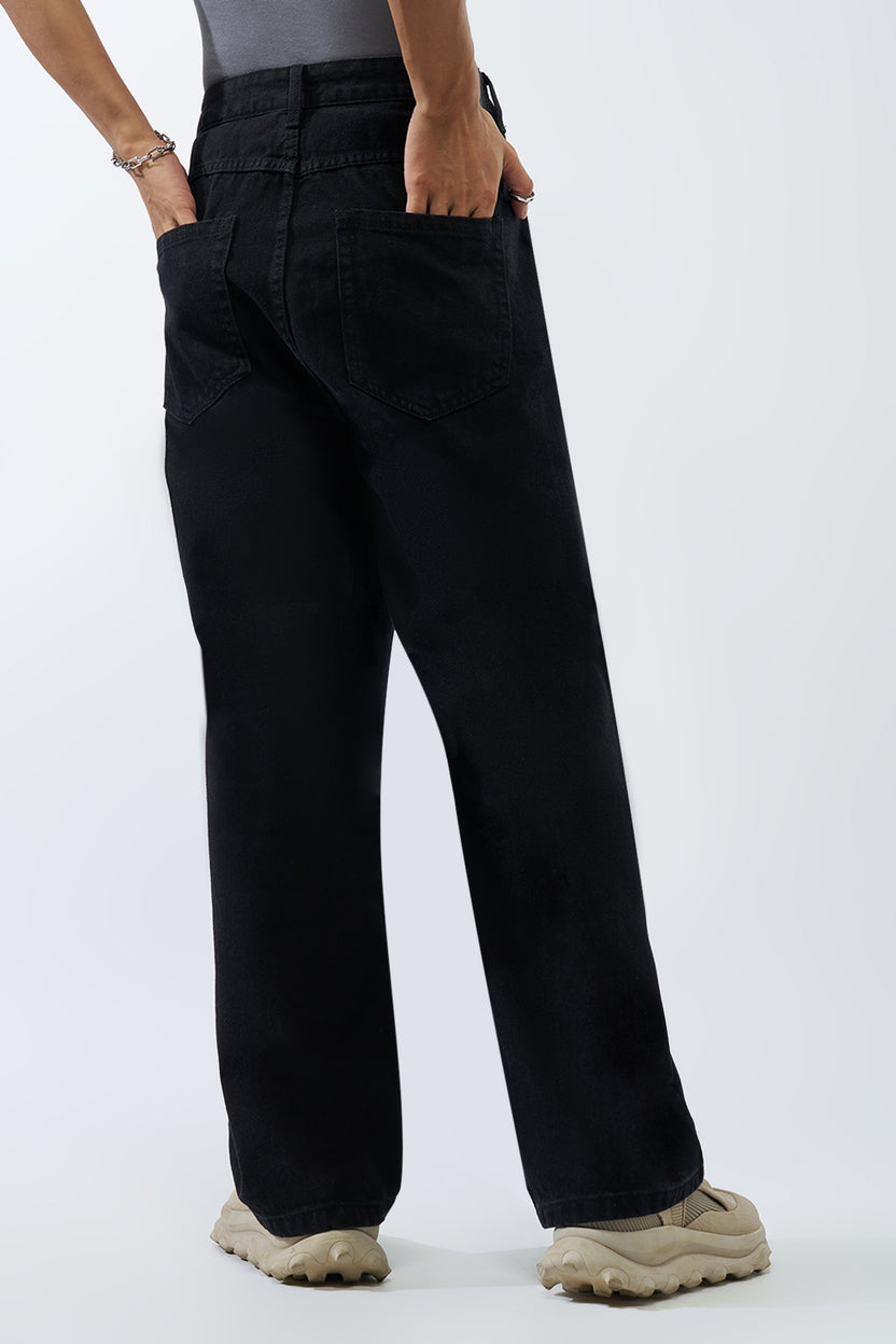 Black Solid Baggy Fit Jeans For Men - Image 5