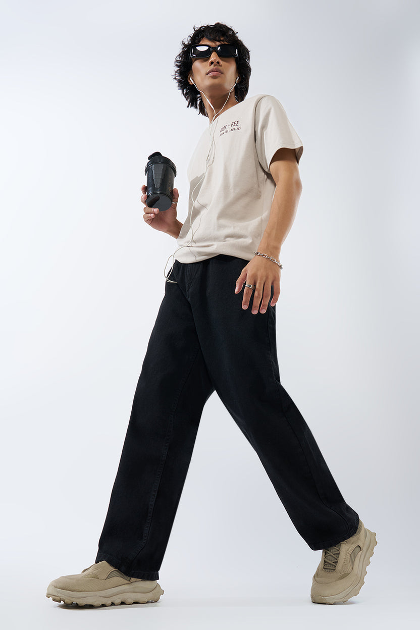 Black Solid Baggy Fit Jeans For Men - Image 6