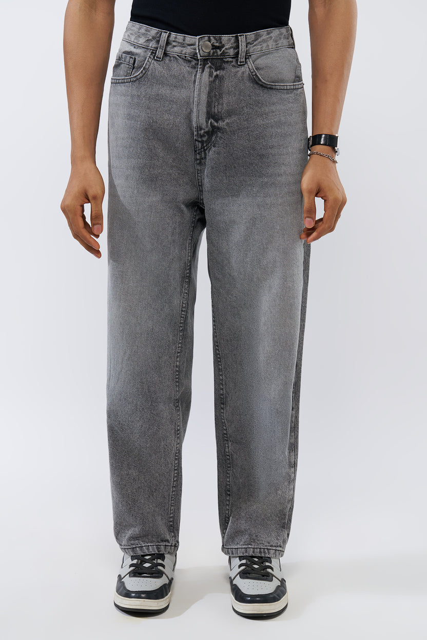 Grey Solid Baggy Fit Jeans For Men - Image 2