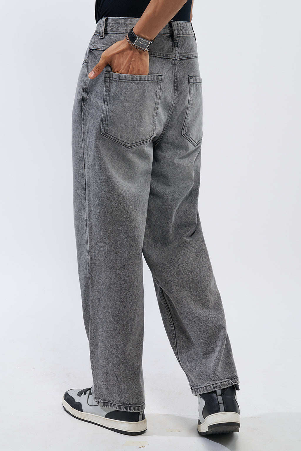 Grey Solid Baggy Fit Jeans for Men - Image 5