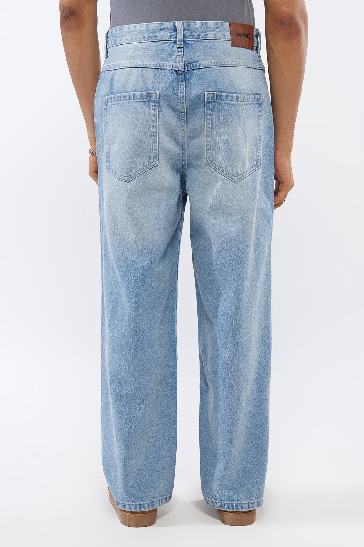 Light Blue Solid Baggy Fit Jeans for Men - Image 5