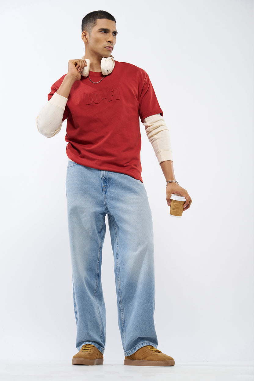 Light Blue Solid Baggy Fit Jeans For Men - Image 6