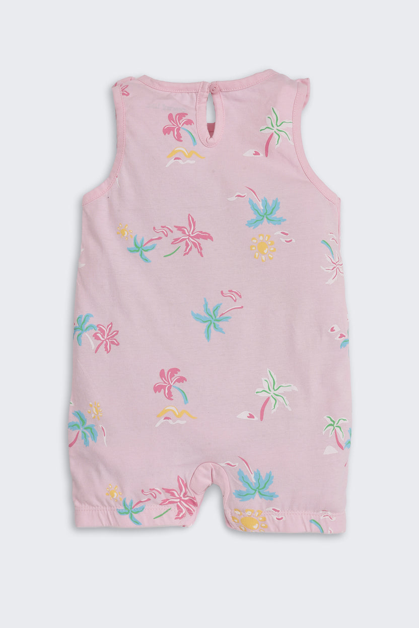 Pink Tree Printed Regular Fit Dungarees for Infant Girls - Image 3