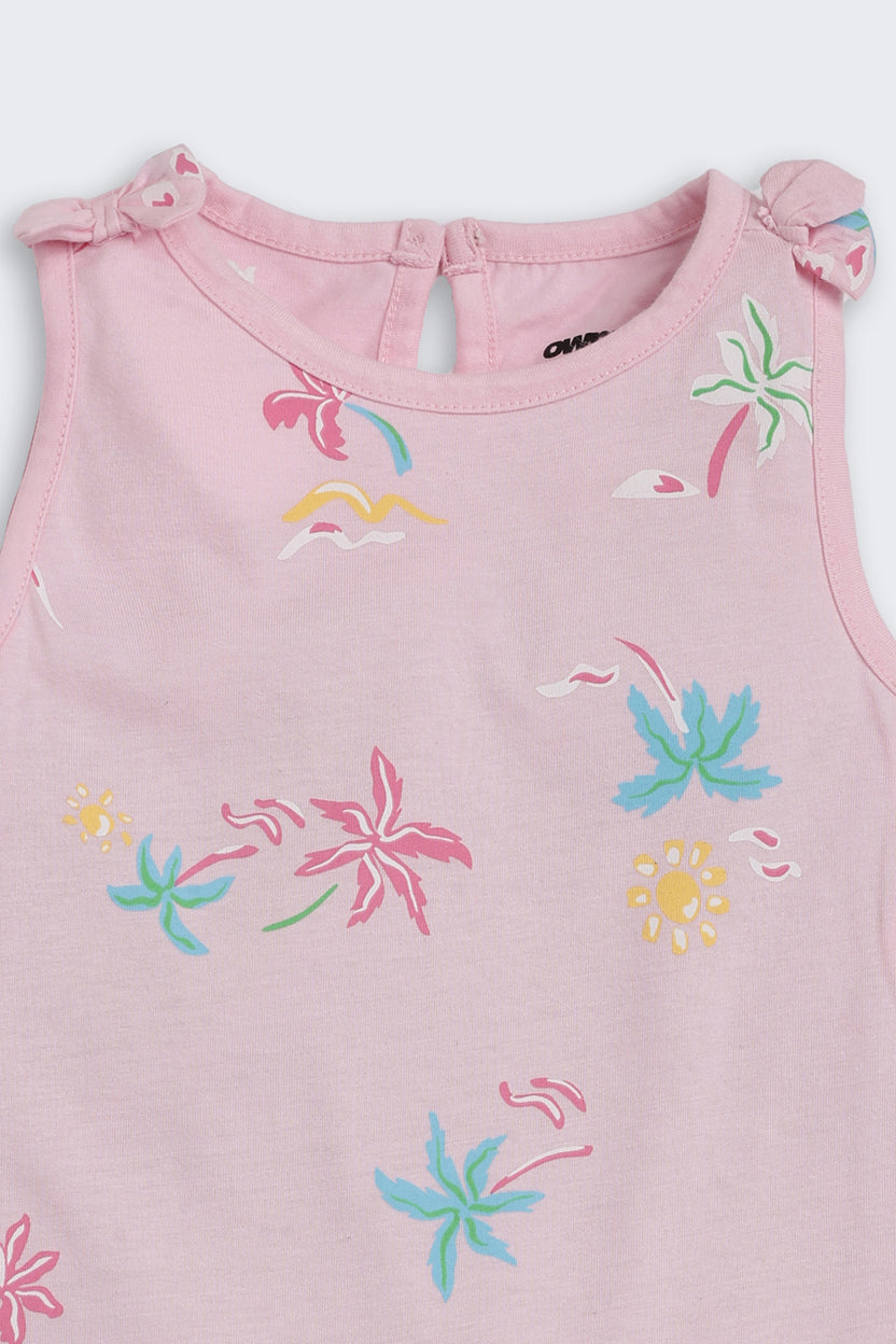 Pink Tree Printed Regular Fit Dungarees for Infant Girls - Image 4