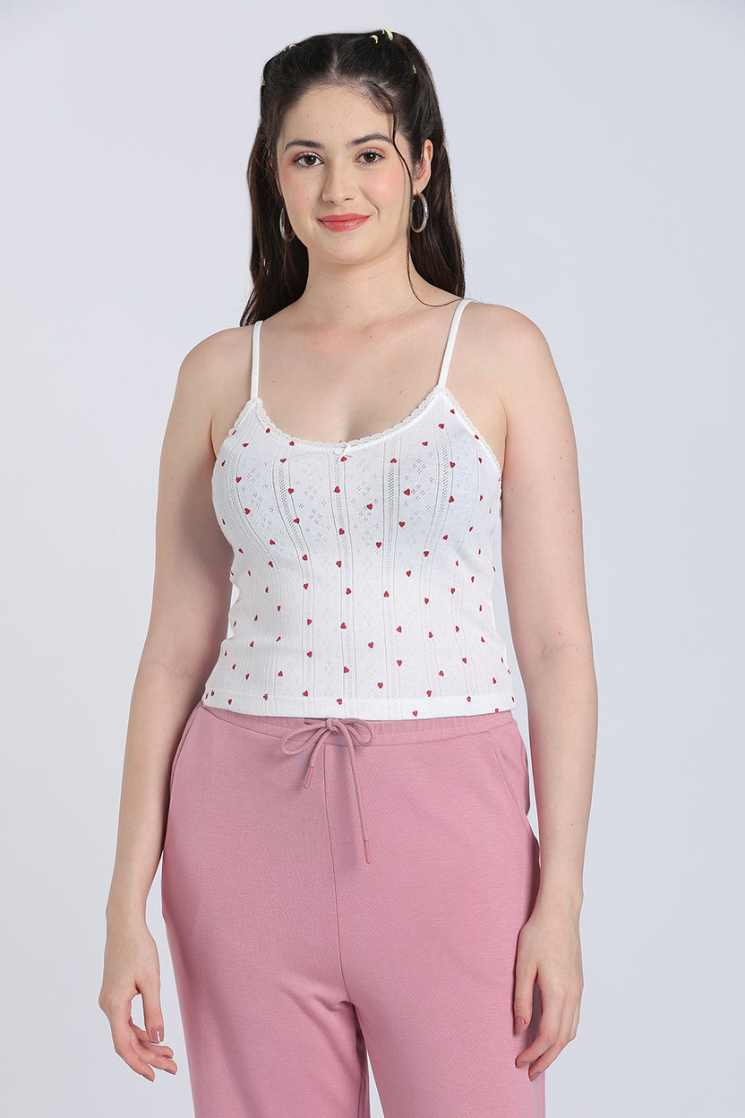 White Heart Printed Regular Fit Camisole for Women - Image 2