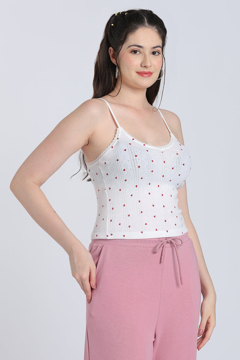 White Heart Printed Regular Fit Camisole for Women - Image 4
