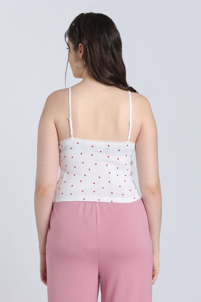 White Heart Printed Regular Fit Camisole for Women - Image 5
