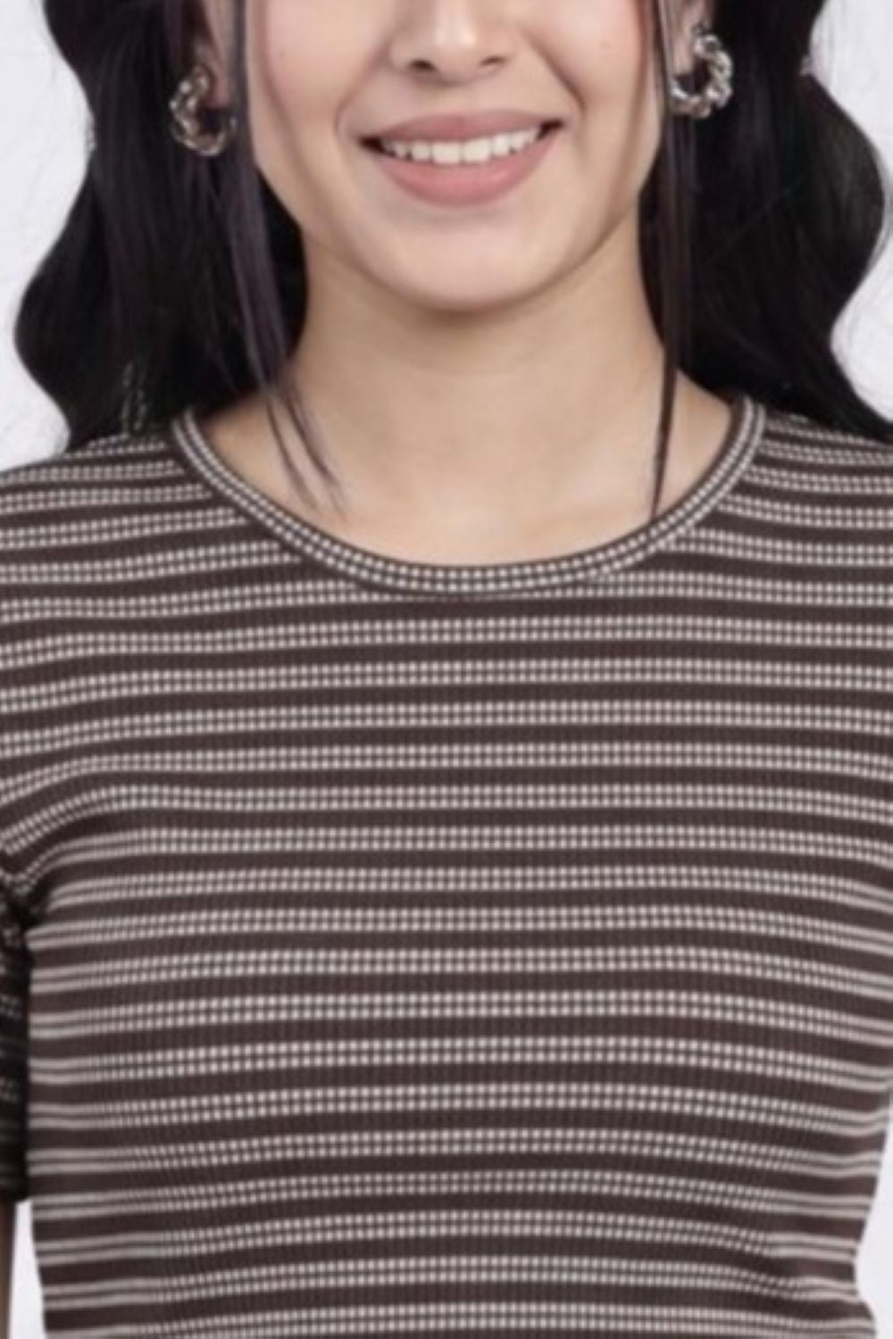 Brown Striped Regular Fit Crop Top for Women - Image 7