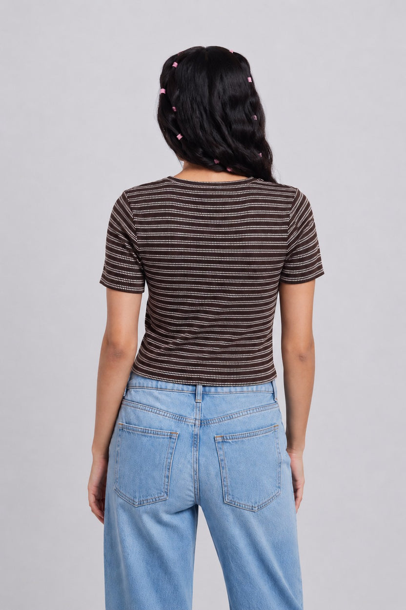 Brown Striped Regular Fit Crop Top for Women - Image 5