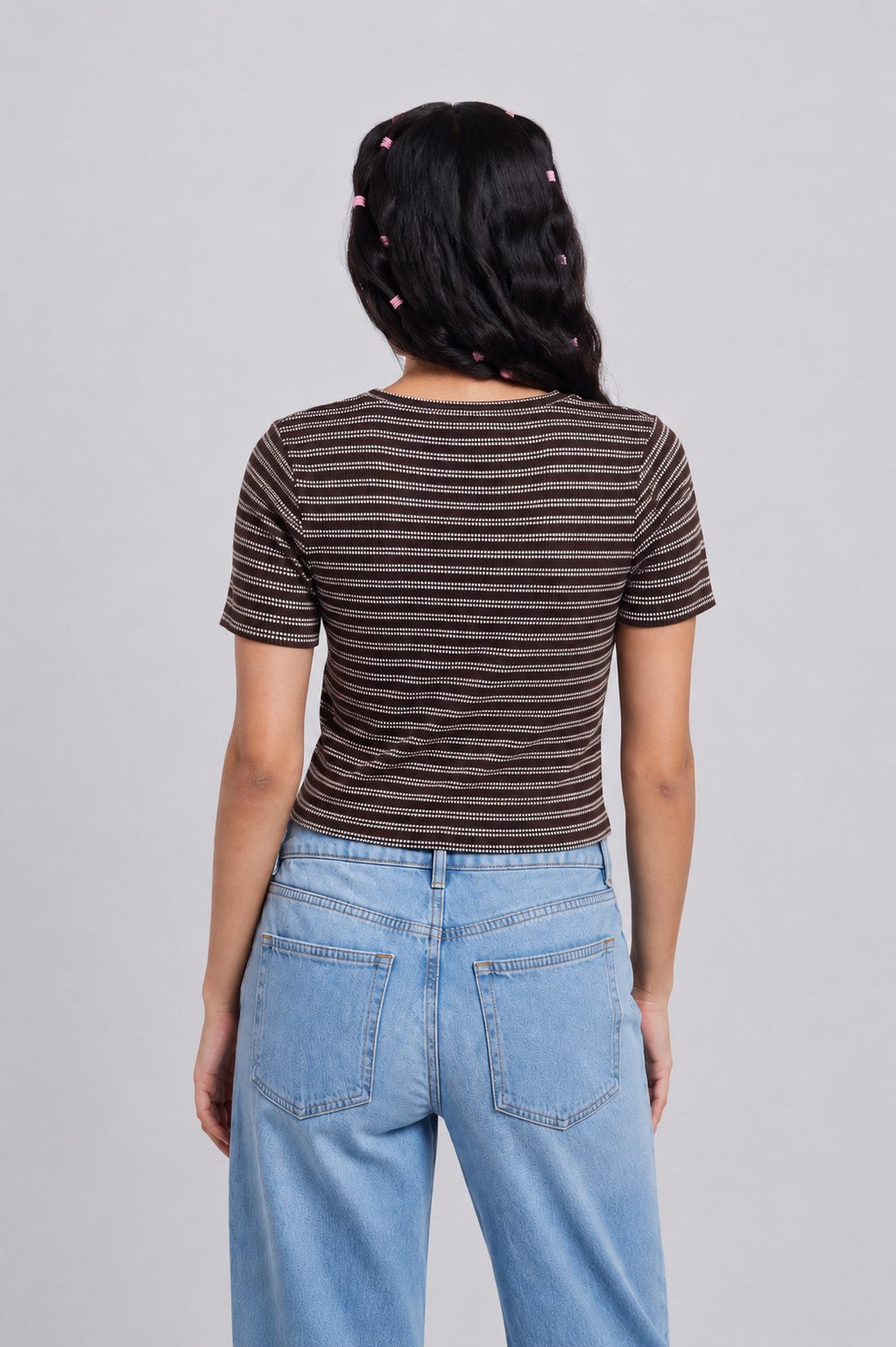 Brown Striped Regular Fit Crop Top for Women - Image 5