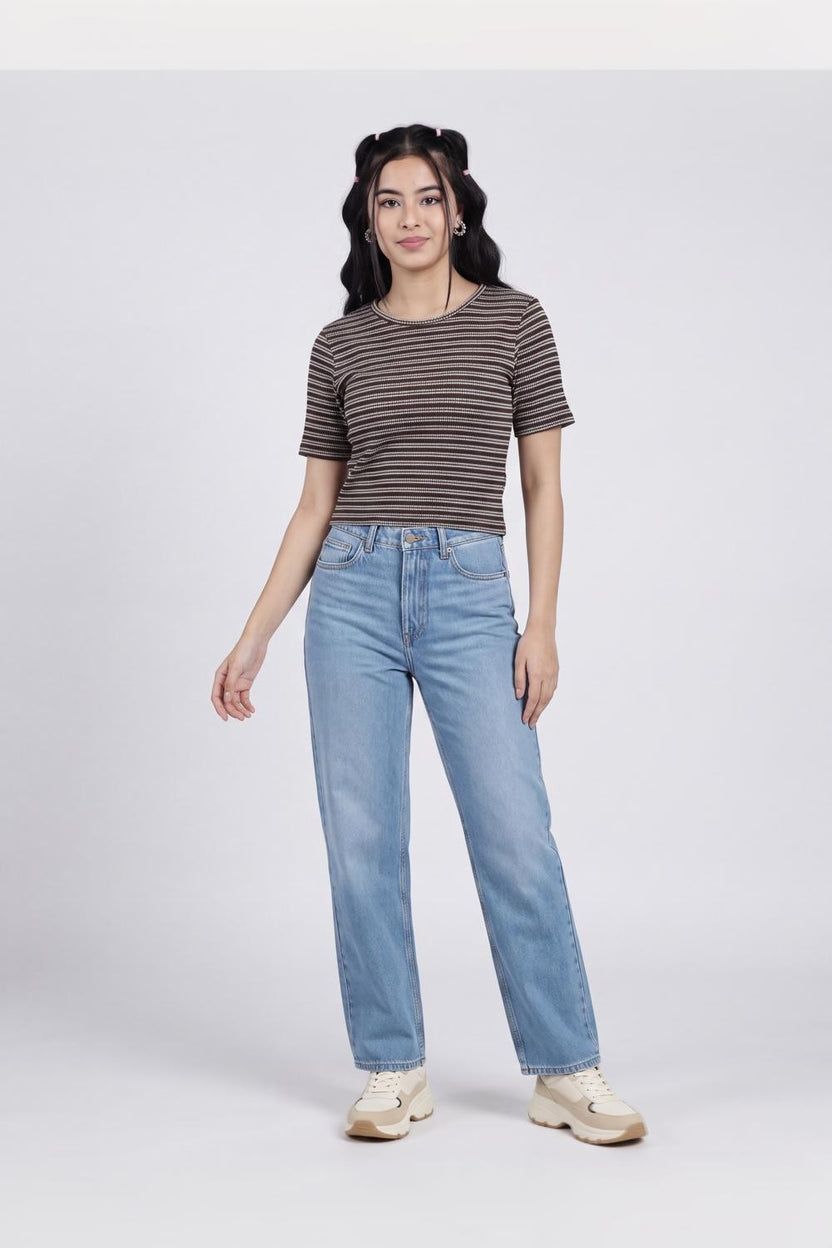 Brown Striped Regular Fit Crop Top for Women - Image 6