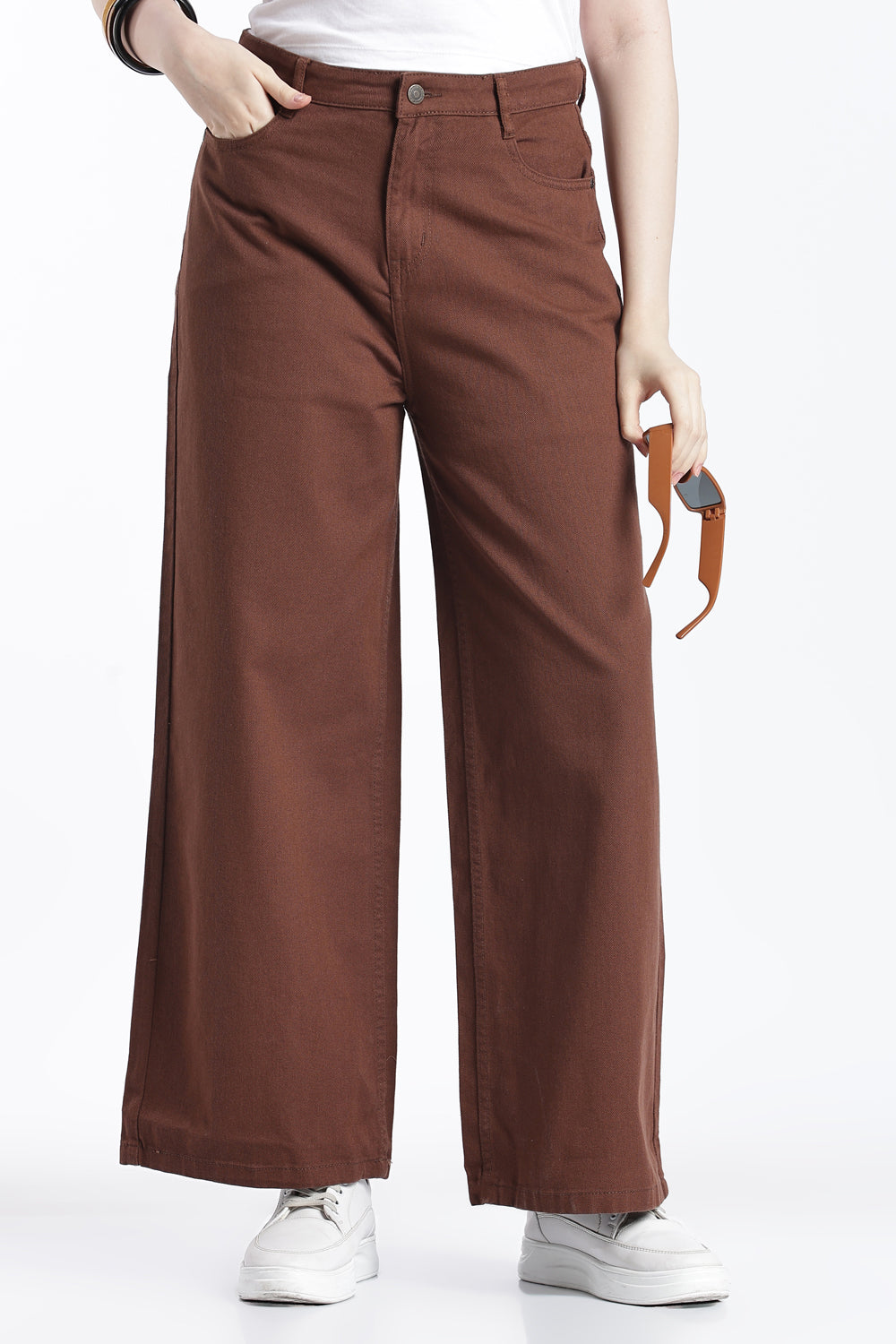 Brown Wide Leg Fit Jeans With 5 Pocket for Women - Image 1