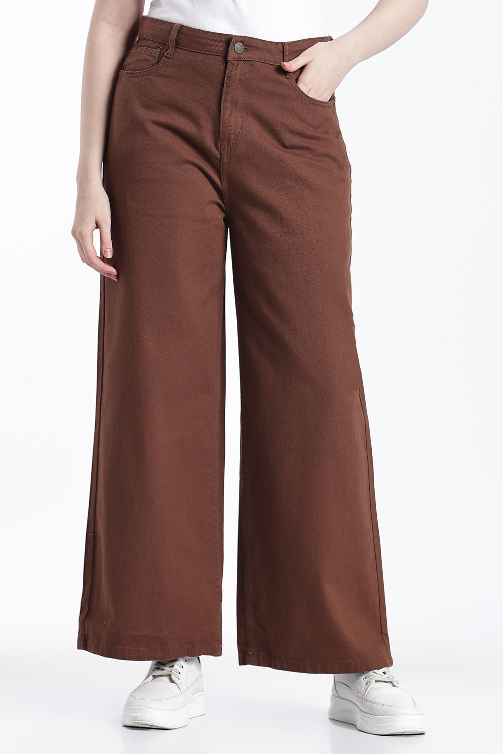 Brown Wide Leg Fit Jeans With 5 Pocket for Women - Image 2