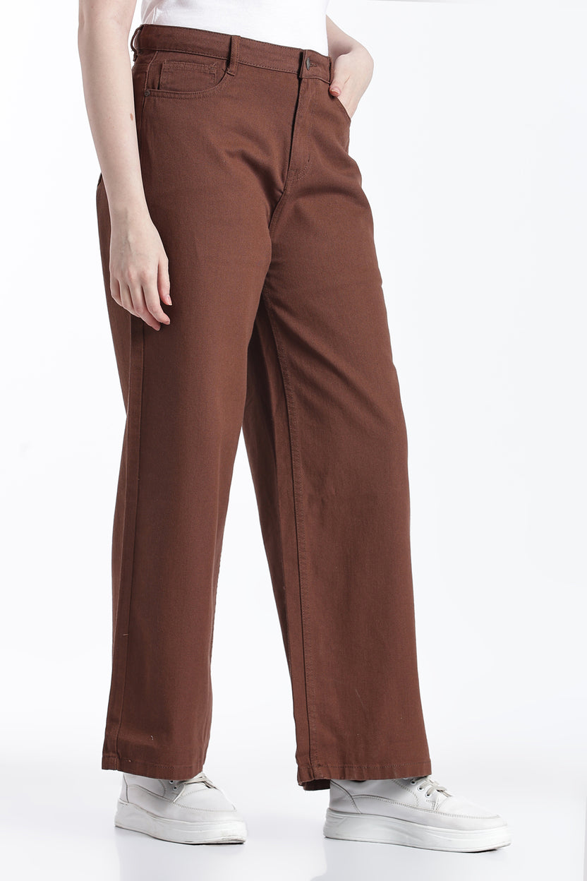 Brown Wide Leg Fit Jeans With 5 Pocket for Women - Image 4
