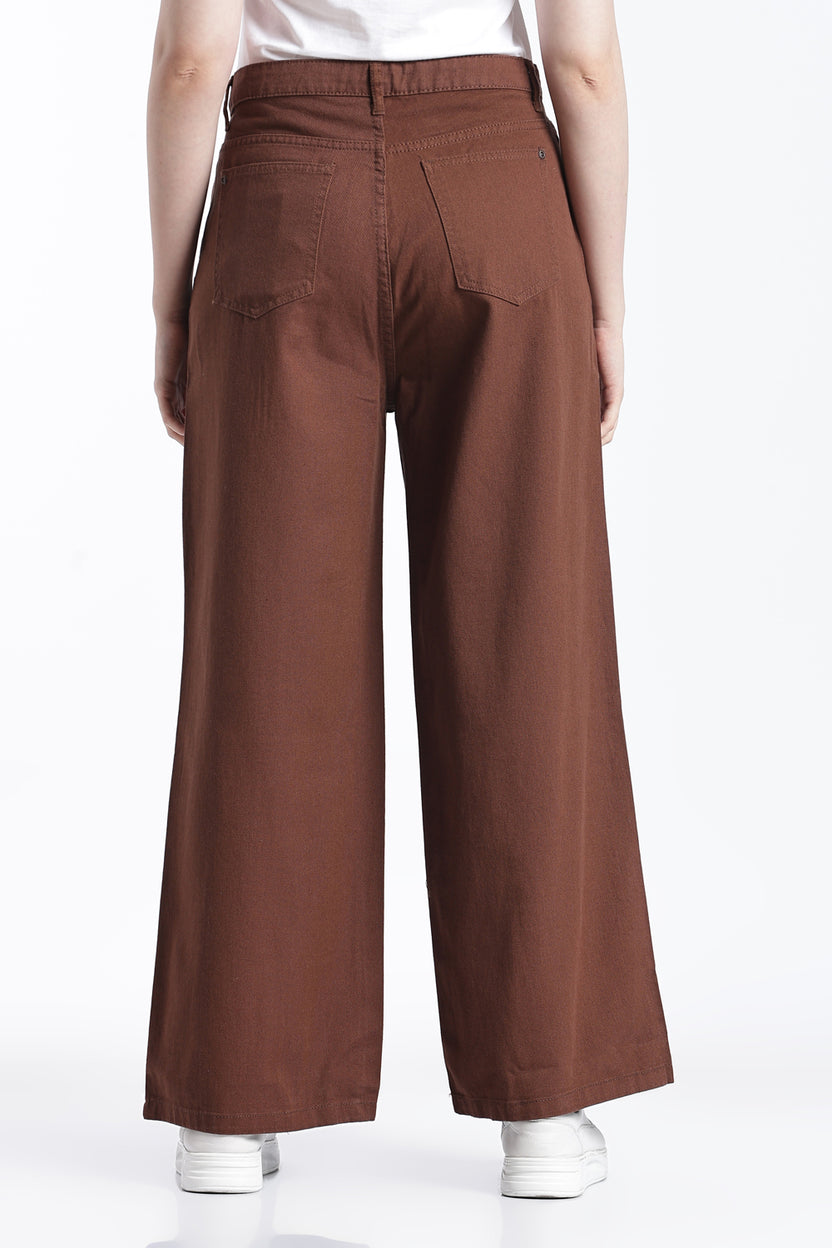 Brown Wide Leg Fit Jeans With 5 Pocket for Women - Image 5