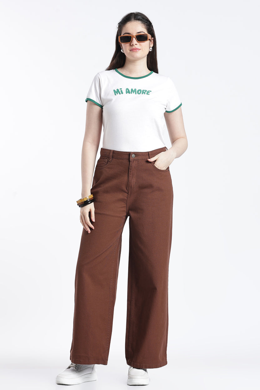 Brown Wide Leg Fit Jeans With 5 Pocket for Women - Image 6