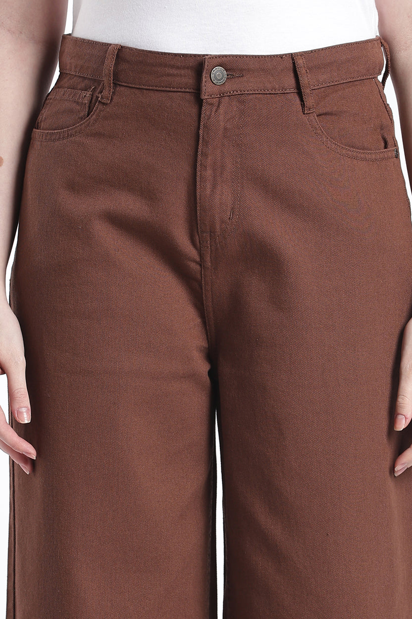 Brown Wide Leg Fit Jeans With 5 Pocket for Women - Image 7