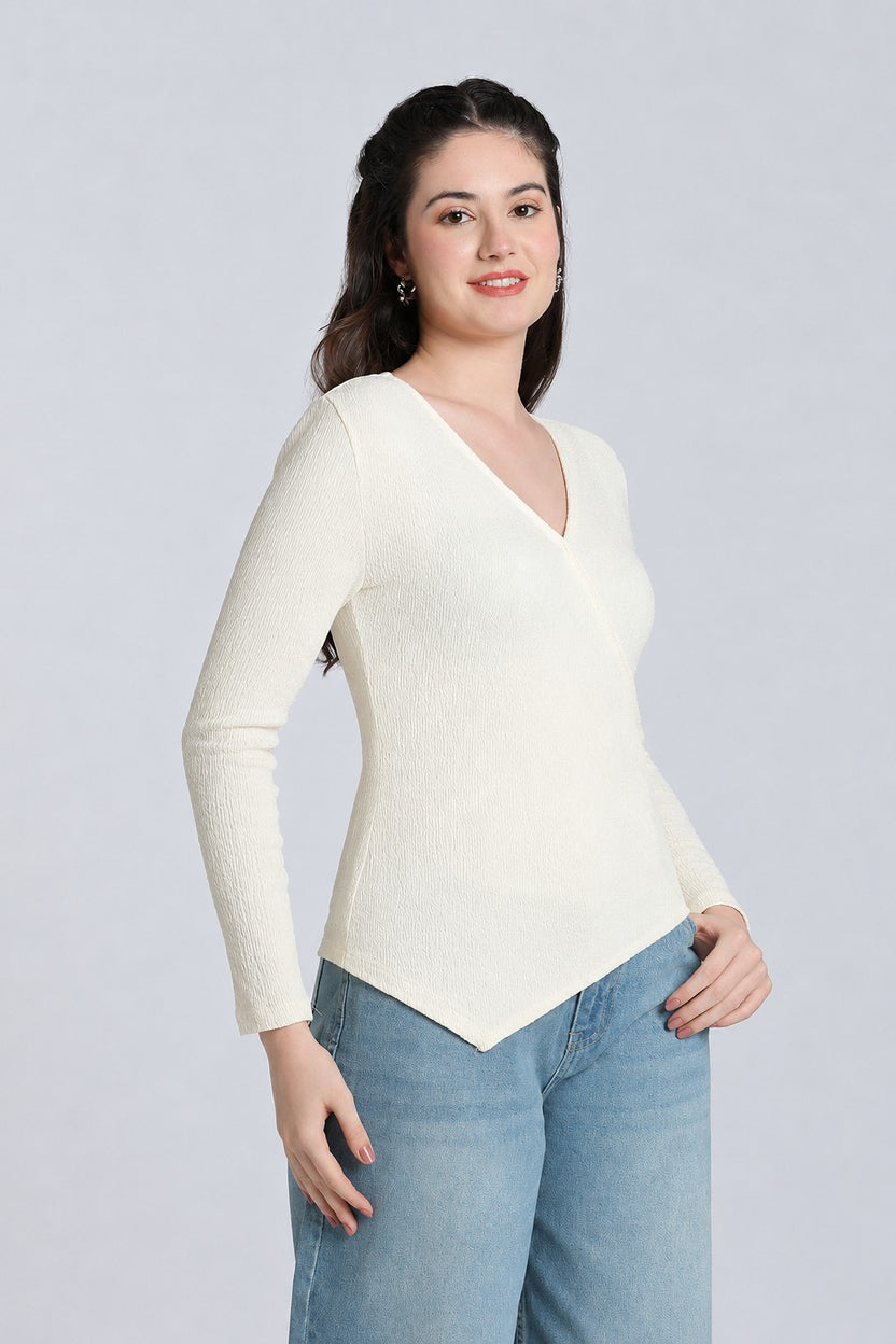 Off White Regular Fit Wrap Top for Women - Image 4