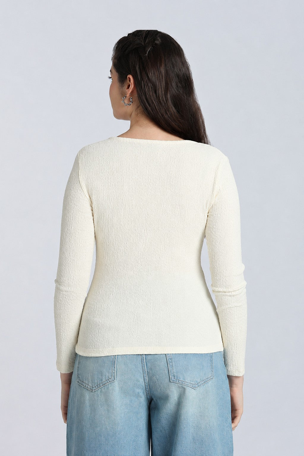 Off White Regular Fit Wrap Top for Women - Image 5