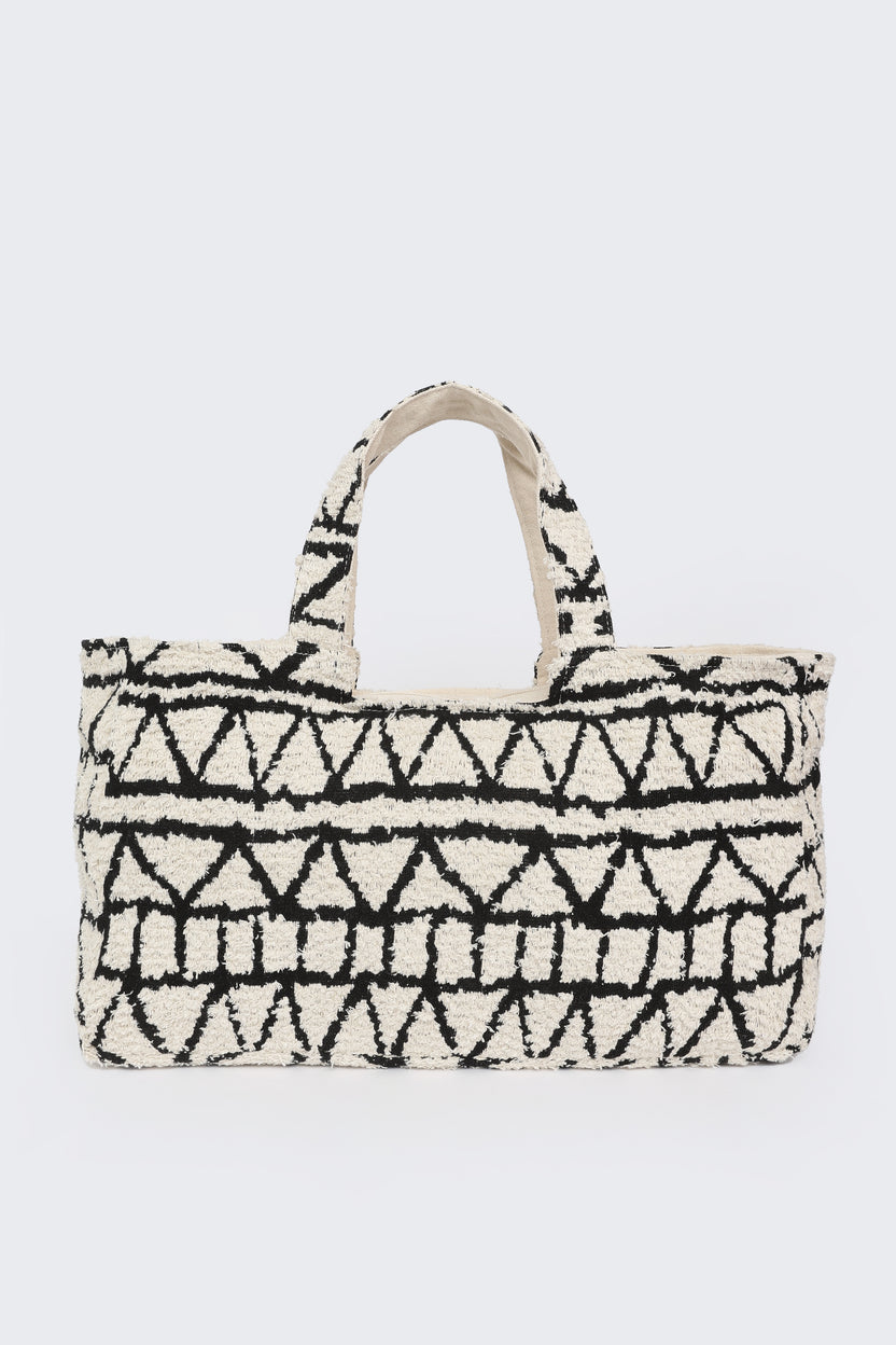 Beige Cotton Jacquard Tote Bag For Women - Image 2