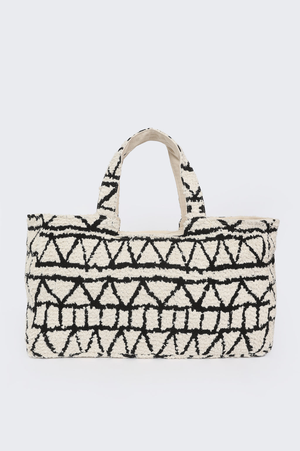 Beige Cotton Jacquard Tote Bag For Women - Image 7